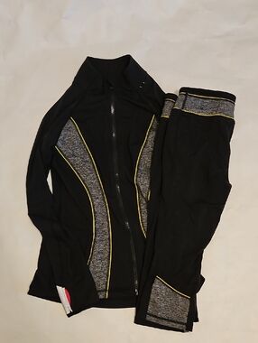 Victoria's Secret Black & Gray Track Jacket and Joggers with Yellow Trim